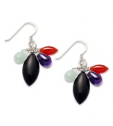 Spruce up your look. These brightly-colored cluster earrings feature red agate (4 mm), onyx (4 mm), green aventurine (2 mm) and amethyst (1/3 ct. t.w.) set in sterling silver. Approximate drop: 1-1/2 inches.