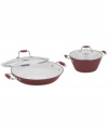 The dream duo for cooking up mouthwatering meals, like hearty soup and savory sauteed veggies. Weighing half as much as traditional cast iron, the durable soup pot and chef's pan handle like pros & act like ones, too, with multi-coated enameled finishes that masterfully endure the wear and tear of a busy kitchen and heat up fast and evenly. 1-year warranty.