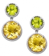 Infuse your look with a citrus-y splash. Round-cut citrine (6-5/8 ct. t.w.) and peridot (1-3/4 ct. t.w.) brighten any ensemble. Post earrings set in sterling silver. Approximate drop: 3/4 inch.