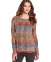 With ombre stripes and an open-stitch cable knit, this Kensie sweater is a hot layering piece!