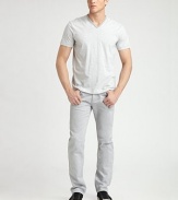 Subtle stripes and a timeless v-neck define this soft cotton basic. V-neckShort sleevesCottonMachine washImported