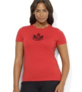 Lauren Ralph Lauren's regal signature crest lavishly accents a short-sleeved plus size tee crafted from soft cotton.