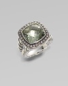 From the Moonlight Ice Collection. A light-catching, faceted prasiolite stone with a diamond pavé border.Diamond, 0.45 tcw Prasiolite Sterling silver Black rhodium Width, about 14mm Imported Additional Information Women's Ring Size Guide 