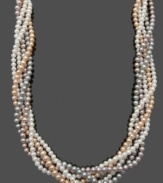 Subtle style in shimmery hues. Enrich your look with a touch of pastel color in this chic cultured freshwater pearl necklace (4-6 mm). Features five multicolored strands twisted and held together with a sterling silver clasp. Approximate length: 18 inches.