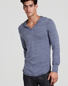 A heathered ALTERNATIVE pullover hoodie with a v-neck and banded cuffs.