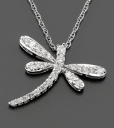 The whimsical dragonfly gets a chic update from sparkling, round-cut diamonds (1/5 ct. t.w.). Set in 14k white gold. Chain measures 18 inches; 2/5 inch drop.