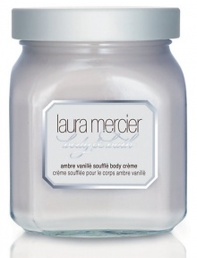 A modern fragrance of comfortable sensuality. Just as milk nourishes your body, the key ingredients in Laura Mercier's Souffle Body Creme instantly nourish your skin. This silky smooth creme, with its lightly whipped feel and delicious Ambre Vanille scent, enriches the skin with much-deserved VitaminA, C and E derivatives. Grape Seed and Rice Bran Oil condition the skin while Vanilla Extract and Honey offer soothing benefits.