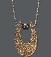 Unique, exotic, and glamorous. A truly original design, this horseshoe-shaped pendant simply glows in warm bronze druzy and 14k gold. Approximate length: 18 inches. Approximate drop: 1-1/4 inches x 3/4 inch.