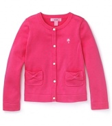 Pink and pretty with bright white buttons and pocket bow details, this Lilly Pulizter cardigan's sure to be her go-to girly sweater.