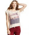 A faded car print adds cool, vintage style to this high-low tee from American Rag.