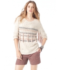 Dress like a street-chic cowgirl in this sweater from American Rag that boasts two-tone fringes and an awesome slub-knit design.