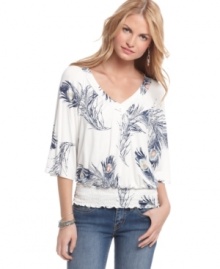 Get effortless style in this feather-print top from American Rag – a fun, graphic addition to your collection of breezy tops!