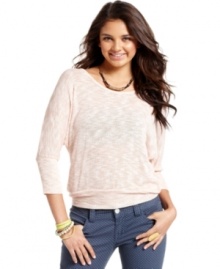 Comfy-cozy style is the name of the game with this slub-knit dolman-sleeve sweater from American Rag!