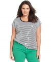 Let your casual style shine with MICHAEL Michael Kors' striped plus size tee, showcasing a sequined front.