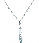 Chic cascade: Adorned with light blue briolette glass beads set in hematite tone mixed metal, 2028's Y necklace conveys a dramatic waterfall effect. Approximate length: 16 inches + 3-inch extender. Approximate drop: 2-1/2 inches.