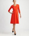 This brightly-hued cotton style features a flattering A-line silhouette and cinches at the waist with a slim self belt.ScoopneckThree-quarter sleevesDetachable snap-close self beltA-line silhouetteAbout 26 from natural waistViscose/nylon/cupro/spandexDry cleanMade in Italy of imported fabricModel shown is 5'10 (177cm) wearing US size 4. 