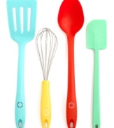 Make things easy on yourself with do-it-all tools! This comprehensive set includes the basics of any busy kitchen-whisk, turner, spoon and spatula-in fun colors that brighten up any space and stand out in drawers.