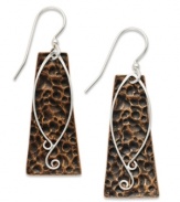 Accessorize with shapes. Jody Coyote's trendy rectangle-shaped earrings are set in sterling silver and copper. Approximate drop: 1-3/4 inches.