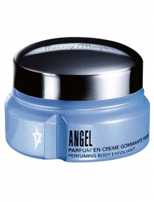 Experience a celestial massage with a creamy ANGEL blue texture rich in exfoliating micro-particles. A heavenly ritual for the shower or bath that leaves the skin soft and silky with the facets of ANGEL. Contained in a glamorous blue jar with a sleek silver lid. 7.1 oz. 