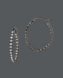 Stylish earrings with a mysterious edge. B. Brilliant's unique hoop earrings feature a bold, black rhodium over sterling silver setting that pops against round-cut cubic zirconias (1 ct. t.w.). Approximate diameter: 1/2 inch.