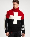 Bold color-blocking lends athletic appeal to a comfortable jersey-knit sweater with an embroidered RLX at the sleeve for an iconic finish.TurtleneckRibbed knit collar, cuffs and hem45% wool/30% acrylic/25% alpacaDry cleanImported