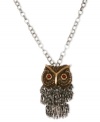 Hoot couture. Lucky Brand's wisely-wearable owl pendant features a shaky design with semi-precious carnelian accents as eyes. Crafted in silver and gold tone mixed metal. Approximate length: 26 inches + 2-inch extender. Approximate drop: 3-1/2 inches.