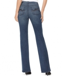 Style&co.'s bootcut jeans look relaxed and totally cute with subtle rhinestone studding around the pockets! A tummy control panel provides support where you want it, too. (Clearance)