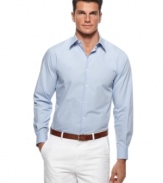 Nothing beats a basic. This long-sleeved woven shirt from Perry Ellis is a timeless wardrobe staple.