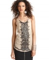 Ornate beading adds an opulent appeal to this Bar III tank -- perfect for a chic party look!