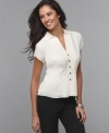 This airy georgette Jones New York blouse takes on elegantly-placed pleats for an updated look.