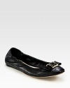 Leather silhouette with a patent leather trim and bow adornment. Leather and patent leather upperLeather liningBuffed leather solePadded insoleMade in ItalyOUR FIT MODEL RECOMMENDS ordering true size. 