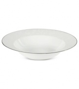 Gracefully understated, the Tanglewood vegetable bowl by Mikasa is swept with romantic scrolling florals in pure white. A polished platinum edge refines already-elegant porcelain to enhance every occasion.