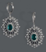 Add life to your look with the vibrant color of these Brasilica by Effy Collection earrings. Crafted in an intricate 14k white gold filigree setting, oval-cut emeralds (1-1/2 ct. t.w.) shine amidst a dusting of diamonds (1/2 ct. t.w.). Approximate drop length: 1-1/2 inches. Approximate width: 4/5 inch.