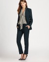 Flawlessly tailored blazer in a lengthy silhouette with front besom pockets and a back vent for easy movement. Notched shawl collarLong sleeves with buttoned cuffsFront besom pocketsSingle button closureBack ventFully linedAbout 26 from shoulder to hemBody: Polyester/viscose/elastaneContrast: PolyesterDry cleanImportedModel shown is 5'10 (177cm) wearing US size 2.