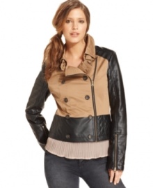 With a two-tone design, this Bar III motorcycle jacket is a hot topper for fall!