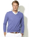 The epitome of preppy style, a handsome long-sleeved V-neck sweater is knit from plush cotton and cashmere yarns for a luxuriously soft hand.