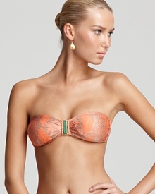 ViX snake print bandeau up the ante on sleek swim wear--the jade-embellished top is exotic chic.