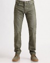 Fine corduroy pants with a decidedly denim state of mind.Button closureZip flyFive-pocket styleBelt loopsWhiskeringInseam, about 3470% cotton/30% polyesterMachine washImported