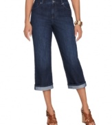 Style&co.'s cuffed capri jeans are just the thing to jump-start your spring look. The tummy control panel gives you a sleek, smooth silhouette, too!