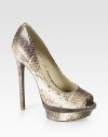 EXCLUSIVELY AT SAKS. Glimmering snake-print leather with a suede platform insert and an ultra-high heel. Self-covered heel, 5½ (140mm)Island platform, 1 (25mm)Compares to a 4½ heel (115mm)Snake-print leather and suede upperLeather lining and solePadded insoleImportedOUR FIT MODEL RECOMMENDS ordering true size. 