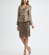 An elegant study in contrasts, with a tailored tweed jacket and glittering sequin skirt. Jacket V-neckRuffle collarTie waist60% cotton/35% polyester/3% polyamide/2% polyacrylic Skirt Concealed back zip closureBack ventAbout 21 from natural waistNylon with sequinsDry cleanMade in Italy of imported fabricModel shown is 5'10 (177cm) wearing US size 4. 