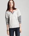 The lush terry and multi-tonal stripes on this MARC BY MARC JACOBS top exude a fresh vision of new-season style. Team with skinnies and bold-hued accents for a weekend look with punch.