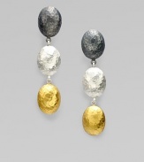 Beautifully textured drops in two-tone sterling silver and radiant 24k gold. Two-tone sterling silver24k goldDrop, about 1¾Post backImported 