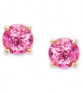 Pretty pink sparklers. Victoria Townsend's petite stud earrings pack a sparkling punch with round-cut pink topaz (3 ct. t.w.) set in 18k gold over sterling silver. Approximate diameter: 1/4 inch.