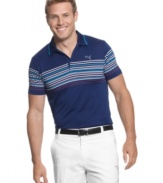 Keep your composure on the course with this striped Puma shirt featuring moisture management for comfort.