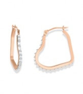 Hearts in the right place. These hoop earrings, crafted from 14k rose gold, dazzle with diamond accents enhancing the appeal. Approximate size: 3/4 inch x 7/8 inch.