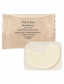 Concentrated under-eye treatment sheet mask developed with Shiseido exclusive Pure Liquid Retinol Delivery System, to visibly improve fine lines, crow's feet and uneven texture in just 15 minutes. Formulated with Ginseng Extract and Vitamin C derivative to effectively improve the appearance of dark circles and dullness. May be used around lips for exceptional smoothing benefits. Use 2-3 times a week after cleansing and balancing. Follow with sun protection when used during the day.