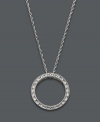 Add a look that's eternally stylish and subtly shimmering. This delicate open-cut circle pendant features a seamless row of round-cut diamonds (1/10 ct. t.w.) set in sterling silver. Approximate length: 18 inches. Approximate drop: 1/2 inch.