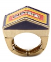 Structurally stylish. RACHEL Rachel Roy's pyramid-shaped statement ring combines bright acrylics in orange, purple and yellow with a chic studded decor. Crafted in gold tone mixed metal. Ring stretches to fit finger.