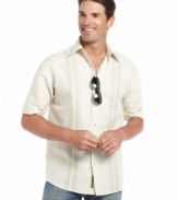 Take casual style with you into the fall with this short-sleeved button-front shirt from Cubavera.